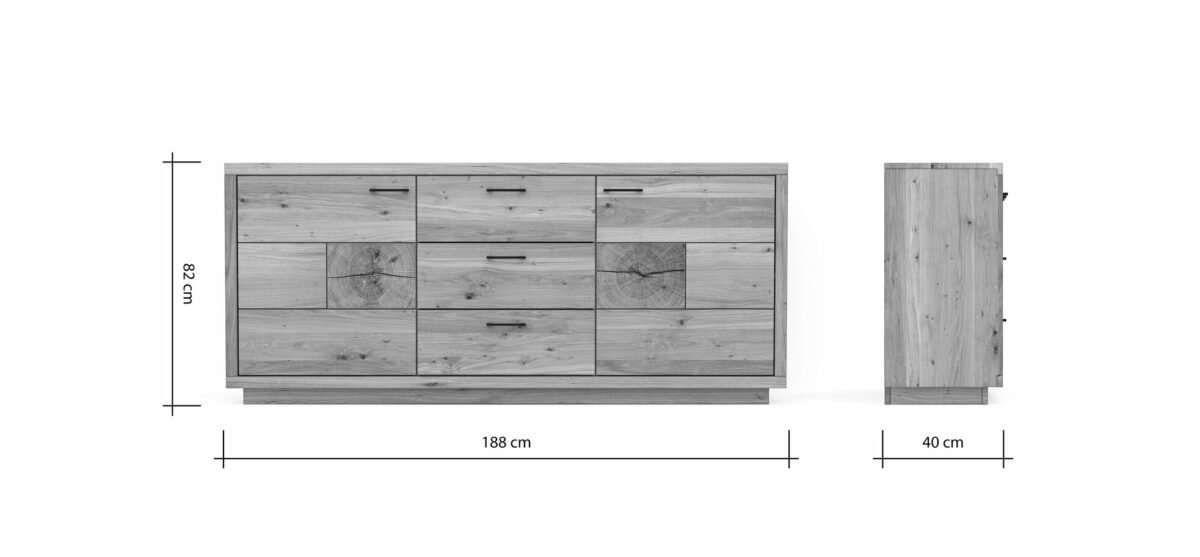 Sideboard Hartford Eiche massiv, mit Hirnholzapplikation
