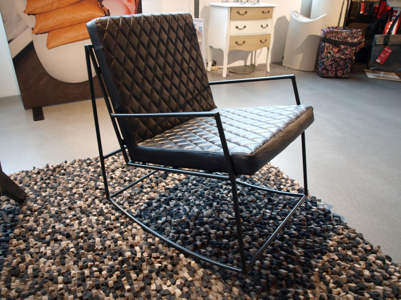 Schaukelstuhl Vintage Leder schwarz SALE