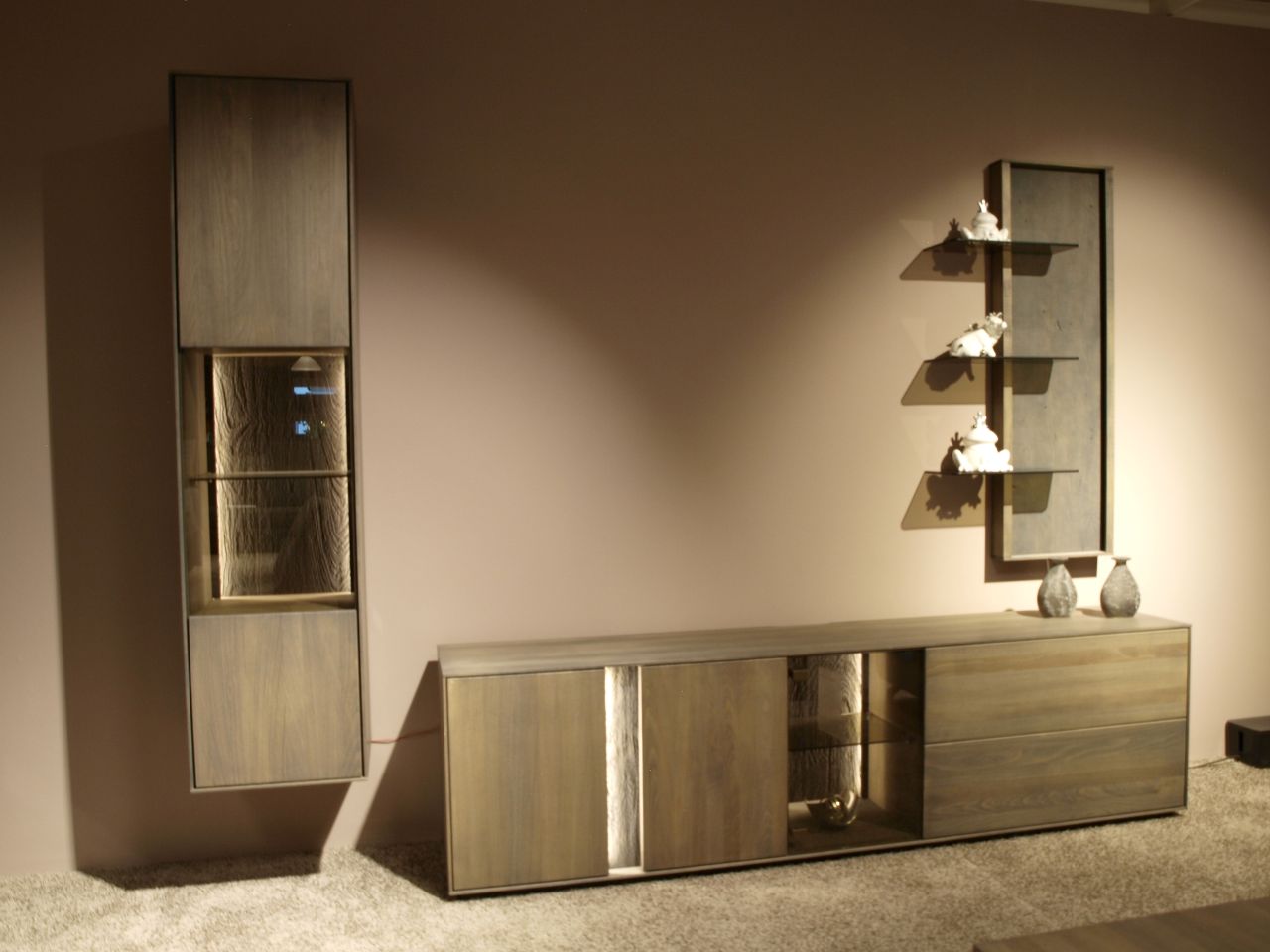 Wohnwand Saragota Buche massiv silbergrau Abverkauf