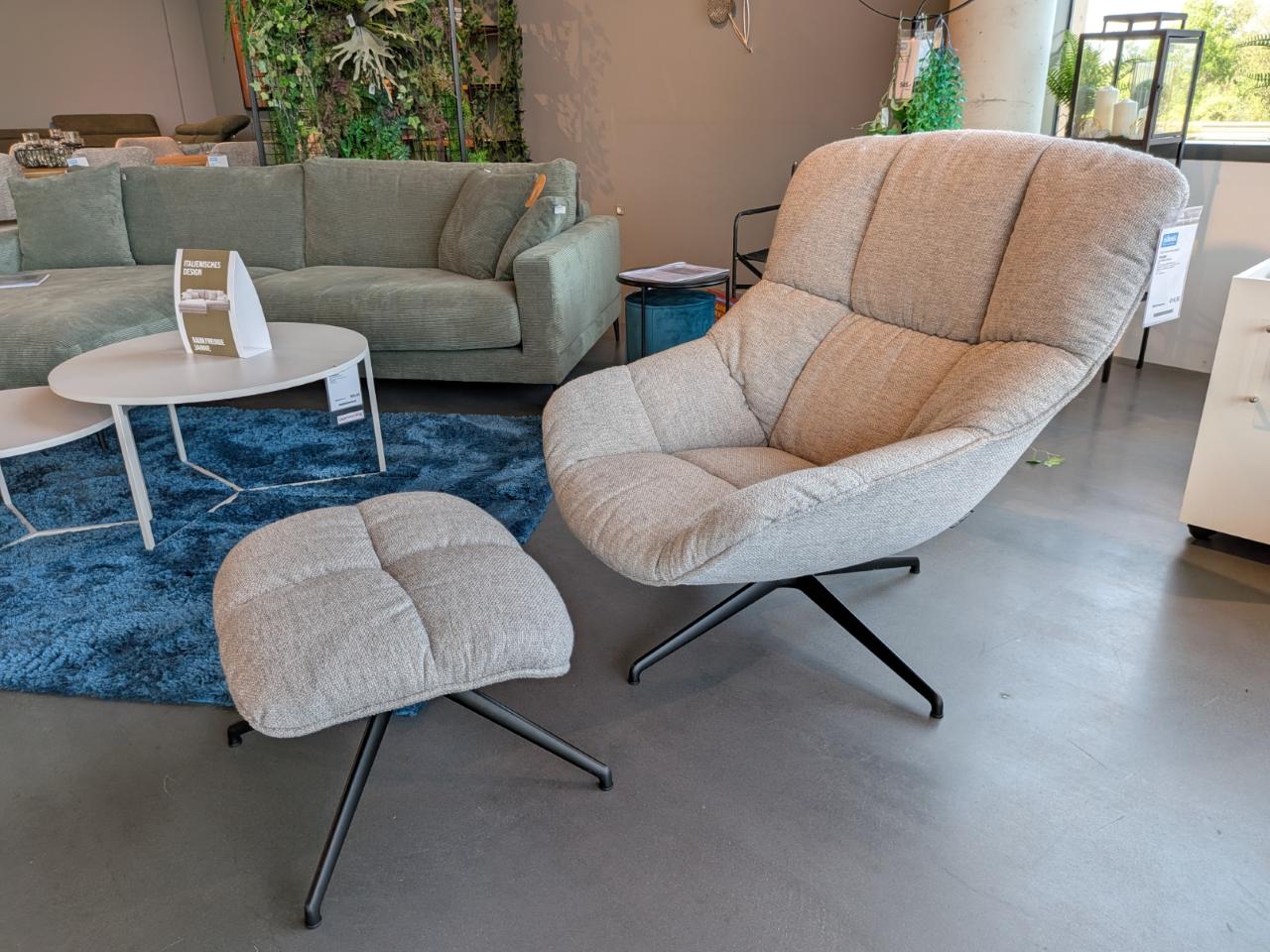Sessel mit Hocker grauer Stoff ABVERKAUF