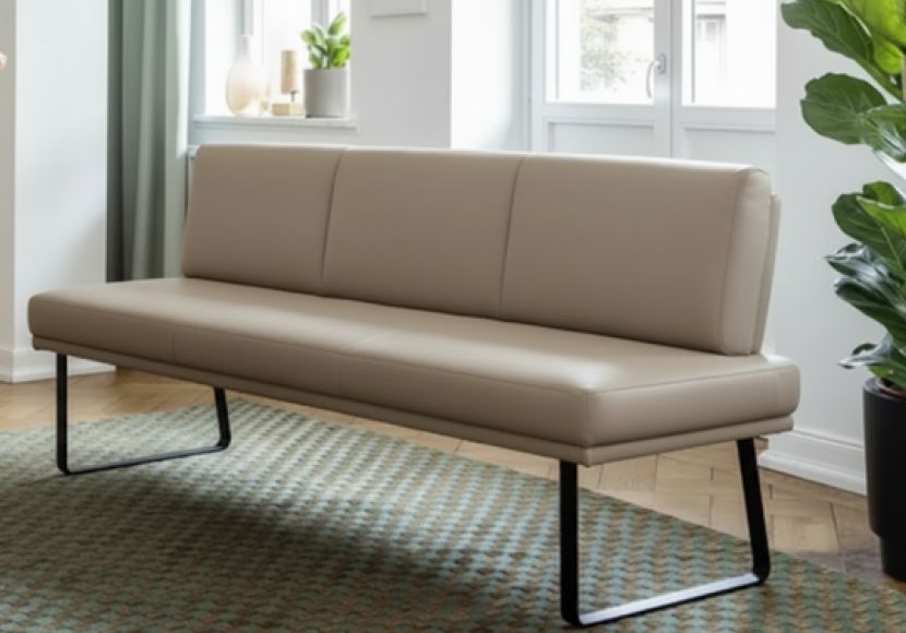 Bank Valloni Plus – B ca. 221 cm, mit Rückenlehne, Leder, Grau